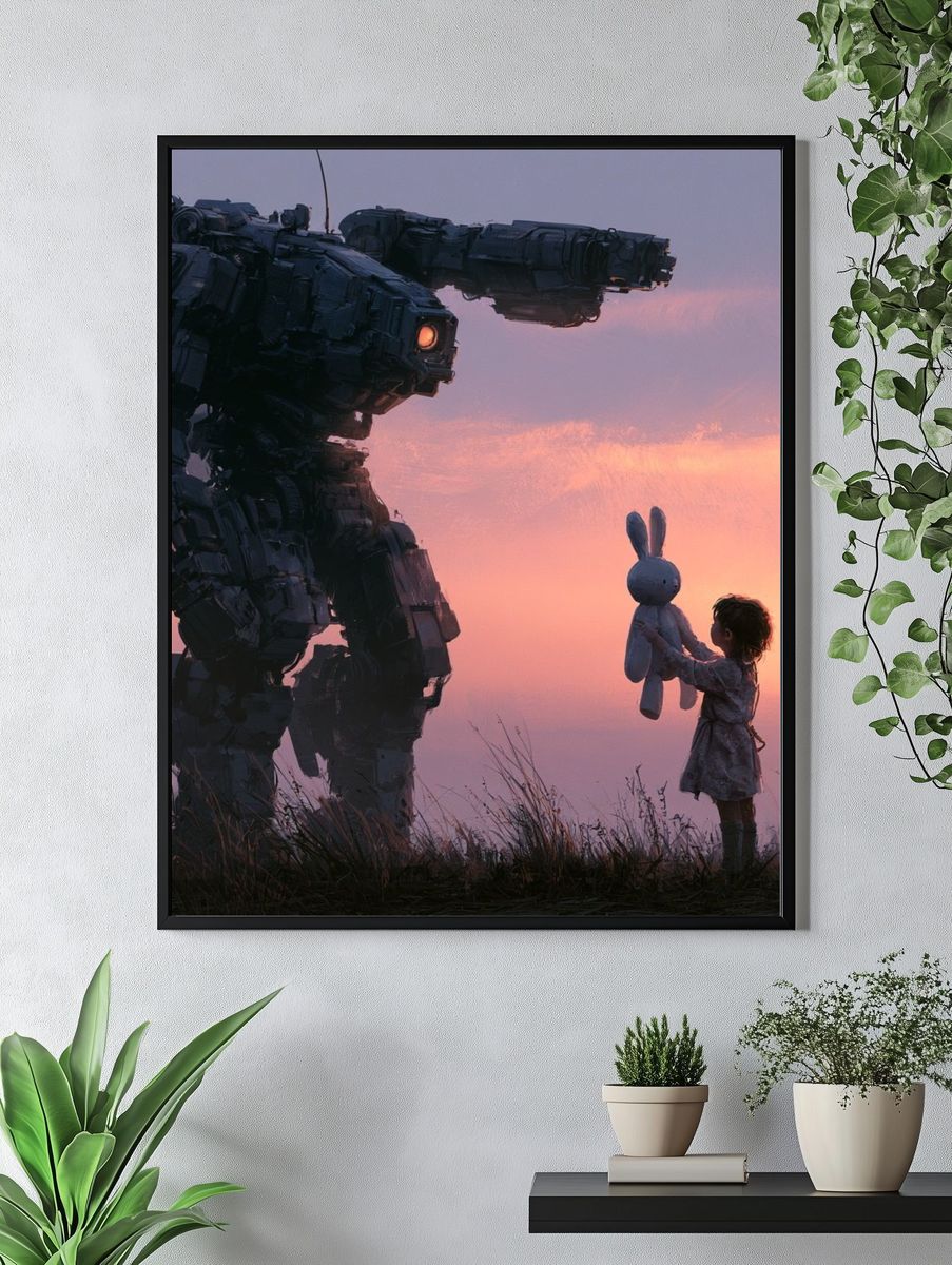 Robot and Child Sunset Sci-Fi Print. — room view 4