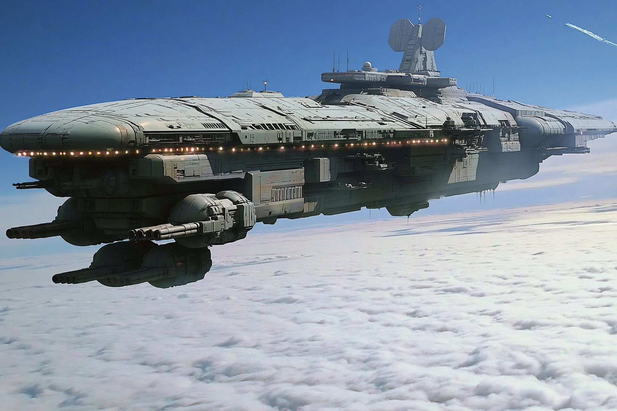 Sci-Fi Starship in Clouds Poster. poster detail