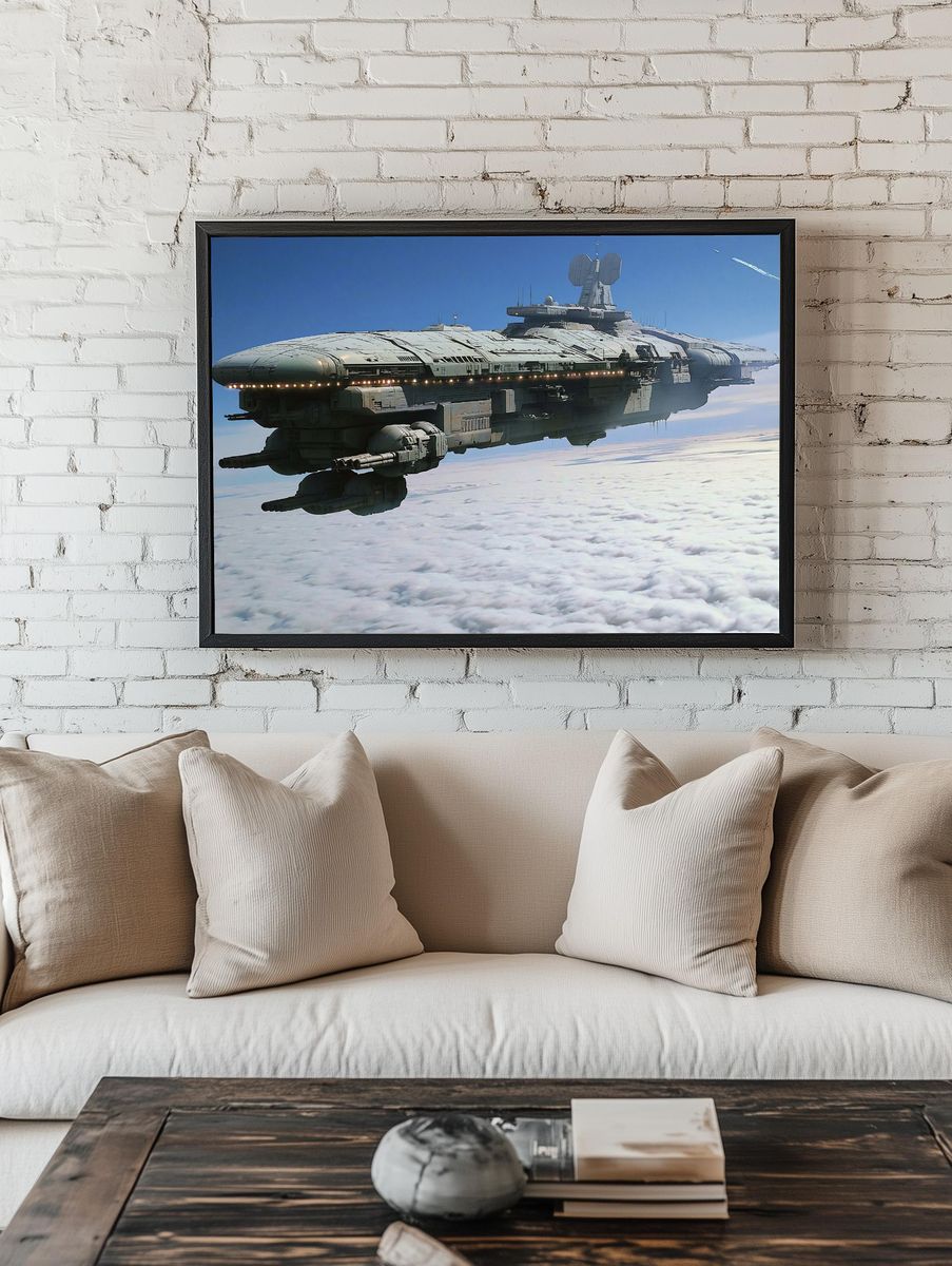 Sci-Fi Starship in Clouds Poster. — room view 1