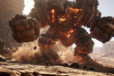 Molten Rock Colossus Sci-Fi Poster.