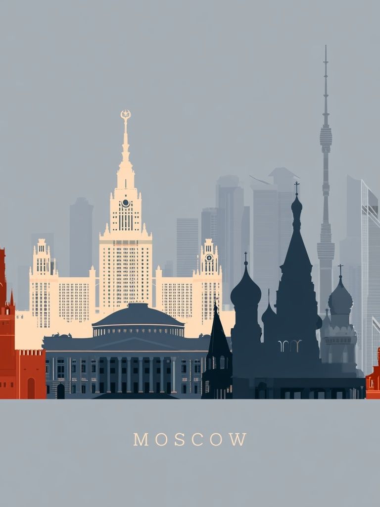 Moscow Skyline Travel Print. poster — maps-travel art