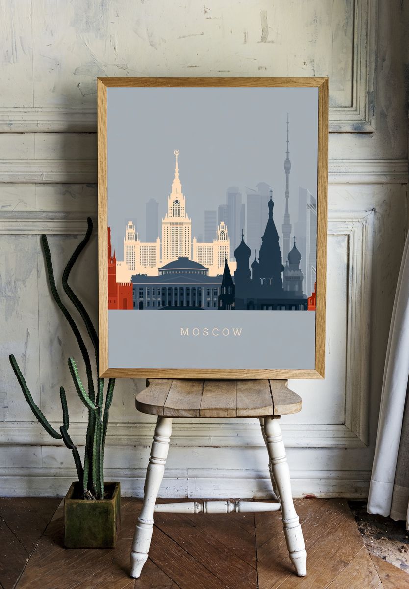 Moscow Skyline Travel Print. — room view 1