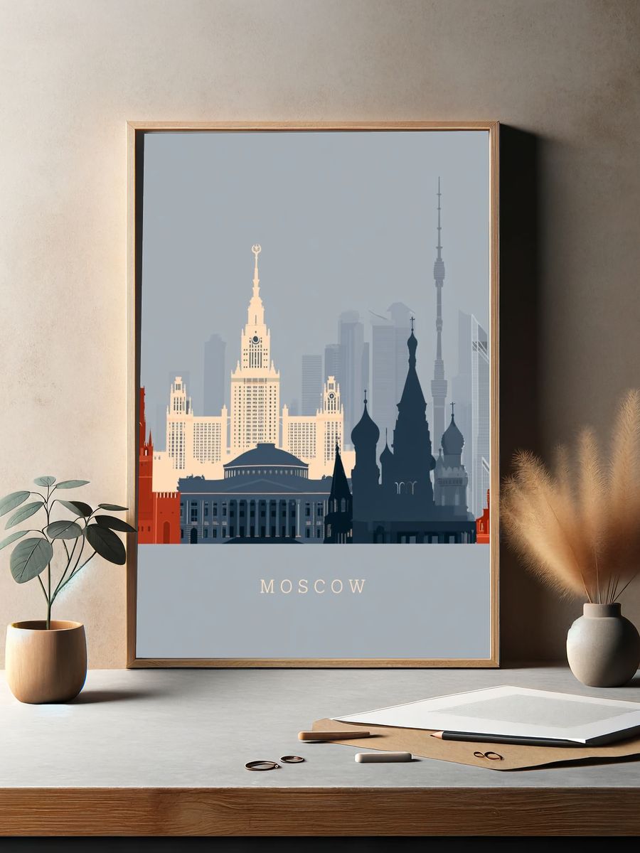 Moscow Skyline Travel Print. — room view 2