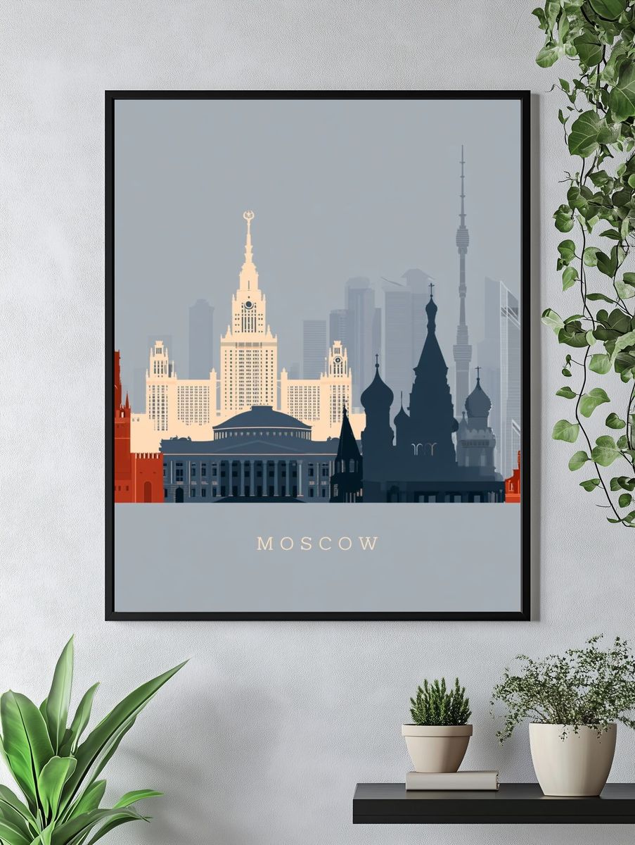 Moscow Skyline Travel Print. — room view 4