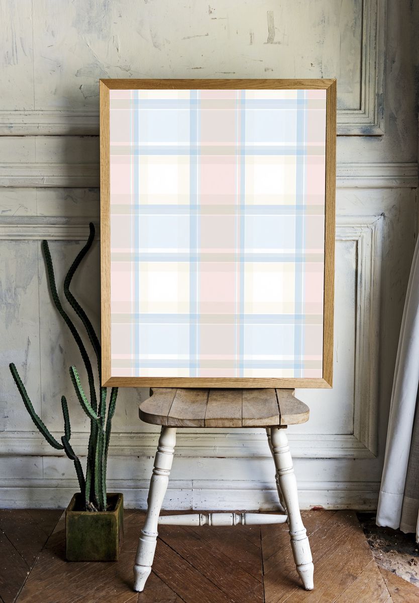 Pastel Plaid Minimalist Print. room preview