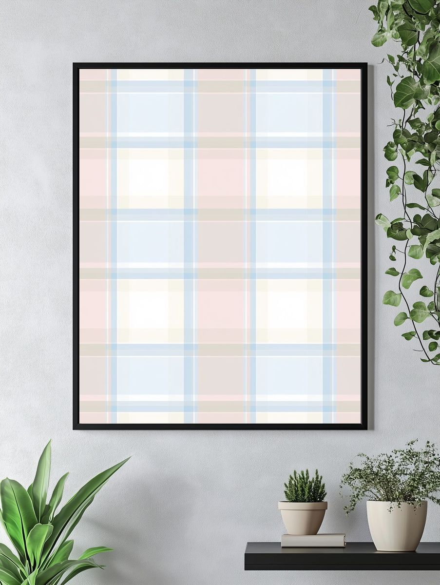Pastel Plaid Minimalist Print. — room view 4