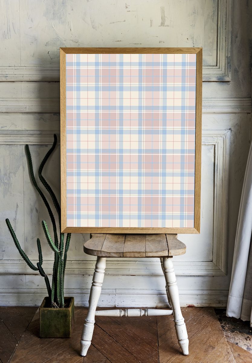 Pastel Plaid Pattern Print. — room view 1