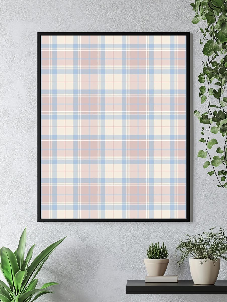 Pastel Plaid Pattern Print. — room view 4