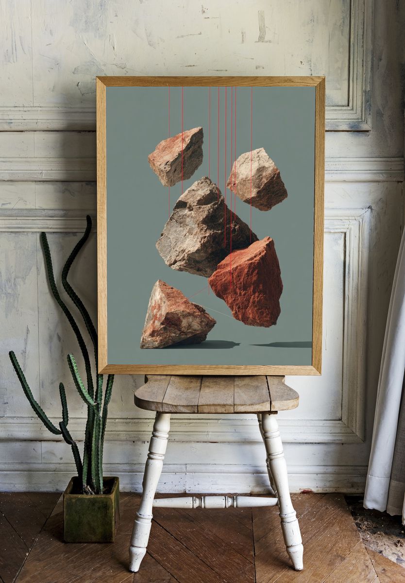 Suspended Rocks — Minimalist Print. — room view 1