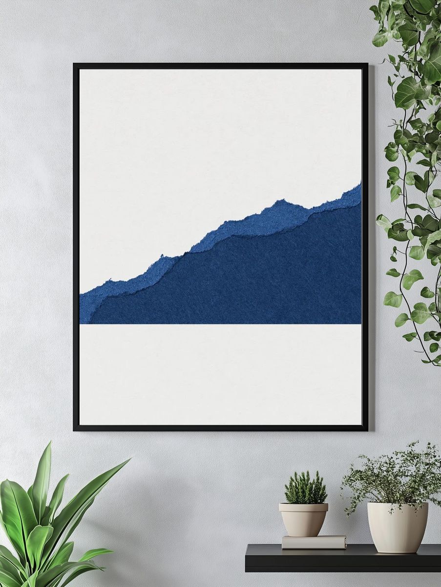 Blue Torn Paper Texture — Minimalist Print. — room view 4