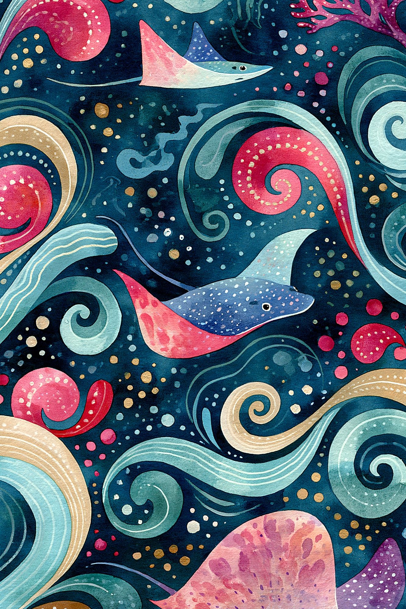 Manta Ray Ocean Watercolor Poster. poster — illustration art