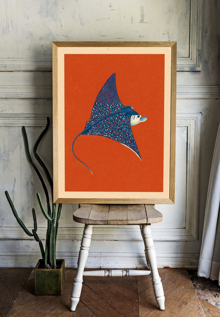 Manta Ray Illustration Poster. — room view 1