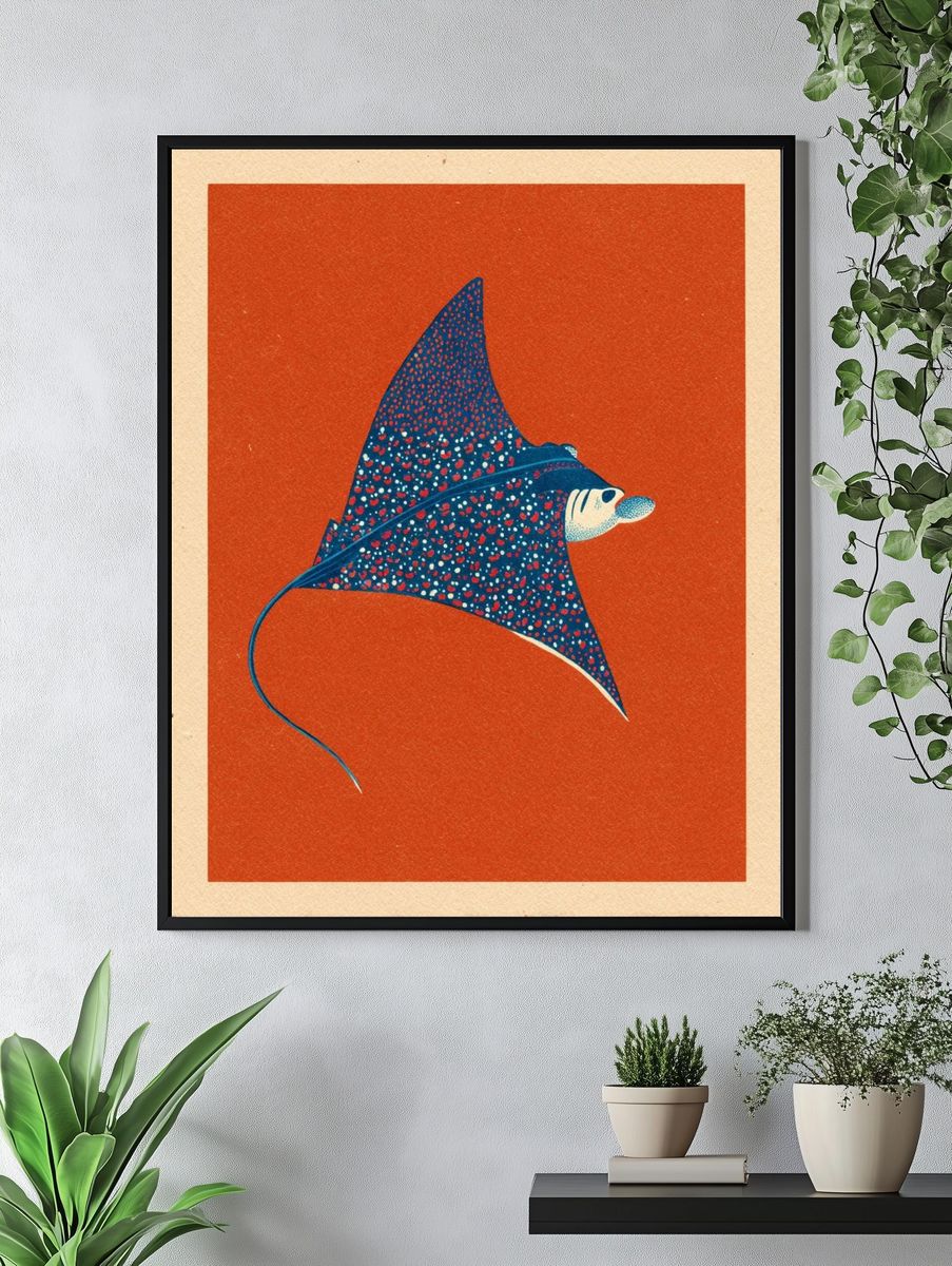 Manta Ray Illustration Poster. — room view 4