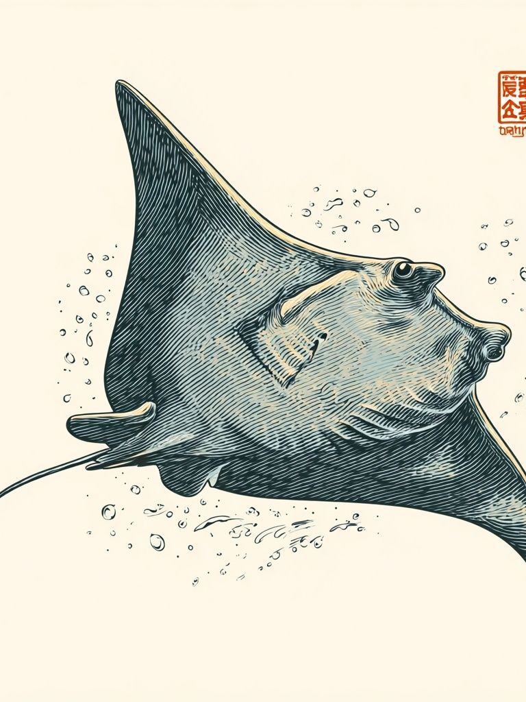 Manta Ray Ink Illustration Poster. poster — illustration art