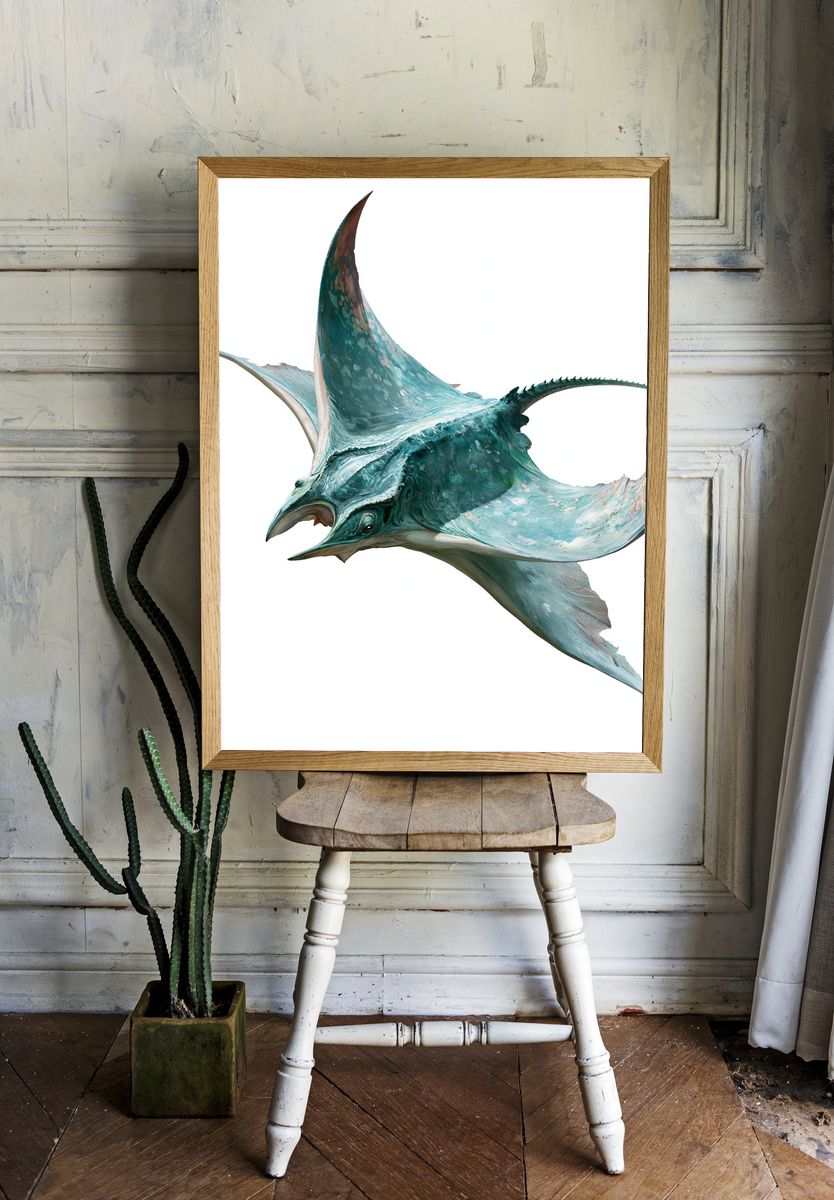 Manta Ray Digital Art Poster. room preview