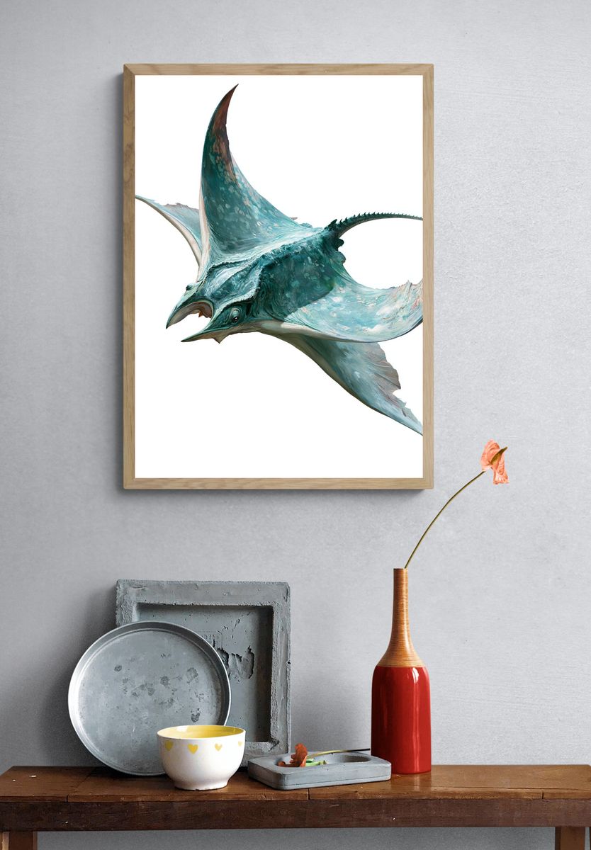 Manta Ray Digital Art Poster. — room view 3