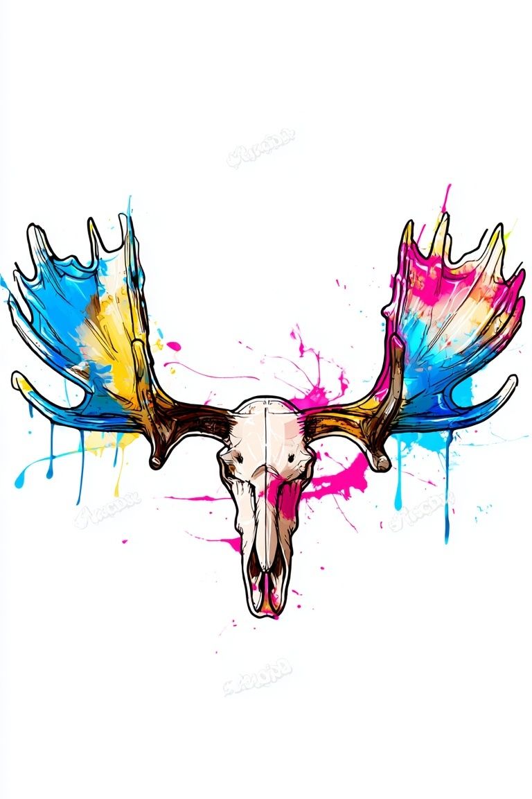 Color Splash Moose Skull Print. poster detail