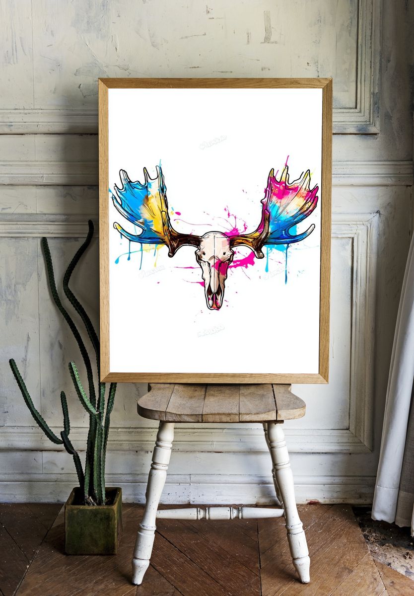 Color Splash Moose Skull Print. — room view 1
