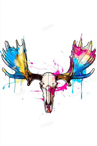 Color Splash Moose Skull Print. poster print