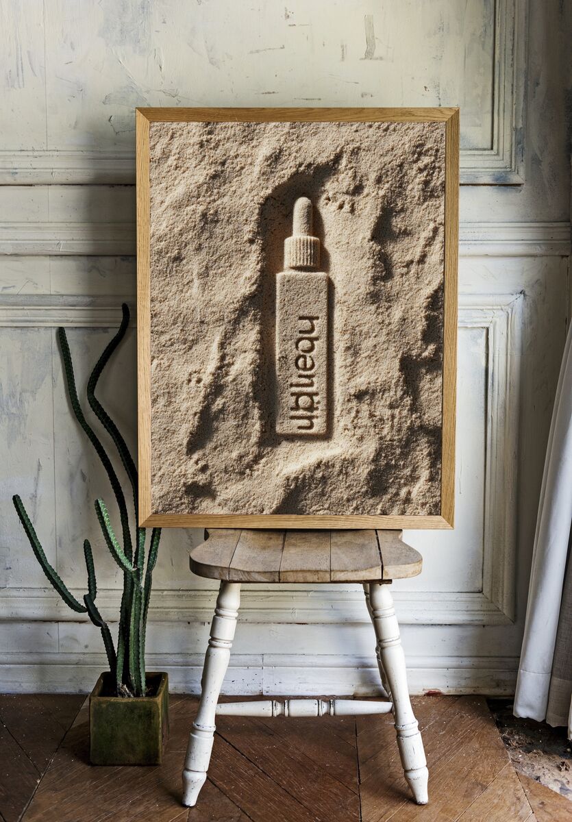 Sandy Serum Bottle — Minimalist Print. room preview