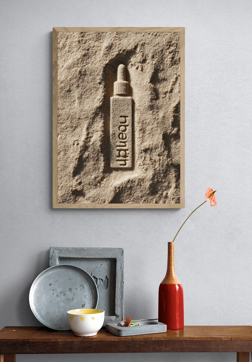 Sandy Serum Bottle — Minimalist Print. — room view 3