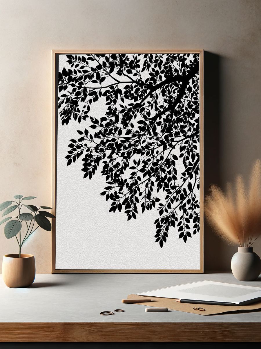 Black Tree Branches — Minimalist Print. — room view 2