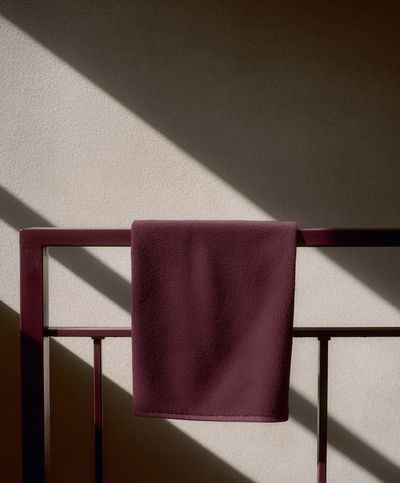 Burgundy Towel on Rack — Minimalist Print