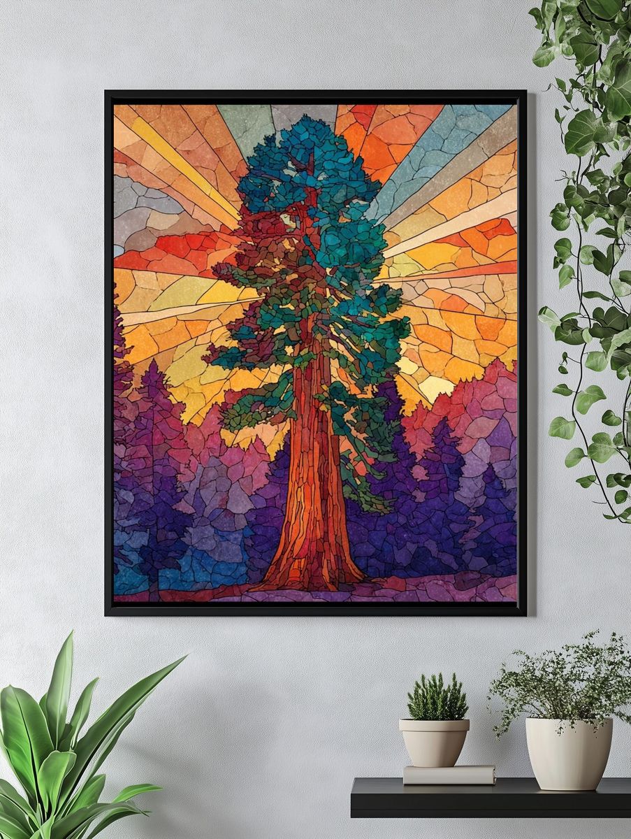 Majestic Tree at Sunrise — Stained Glass Print. — room view 4