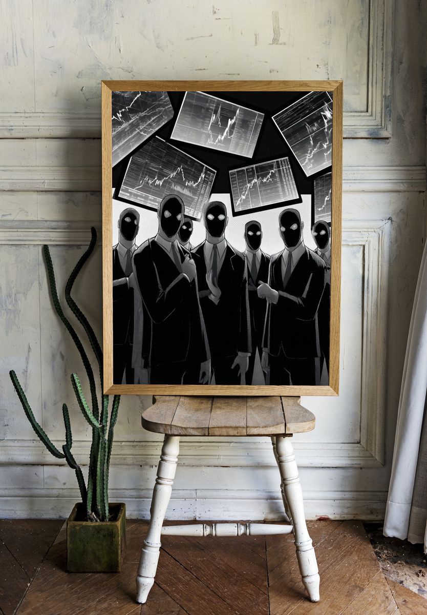 Masked Traders — Illustration Print. — room view 1