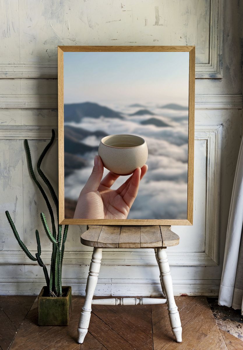 Ceramic Tea Cup — Minimalist Print. — room view 1