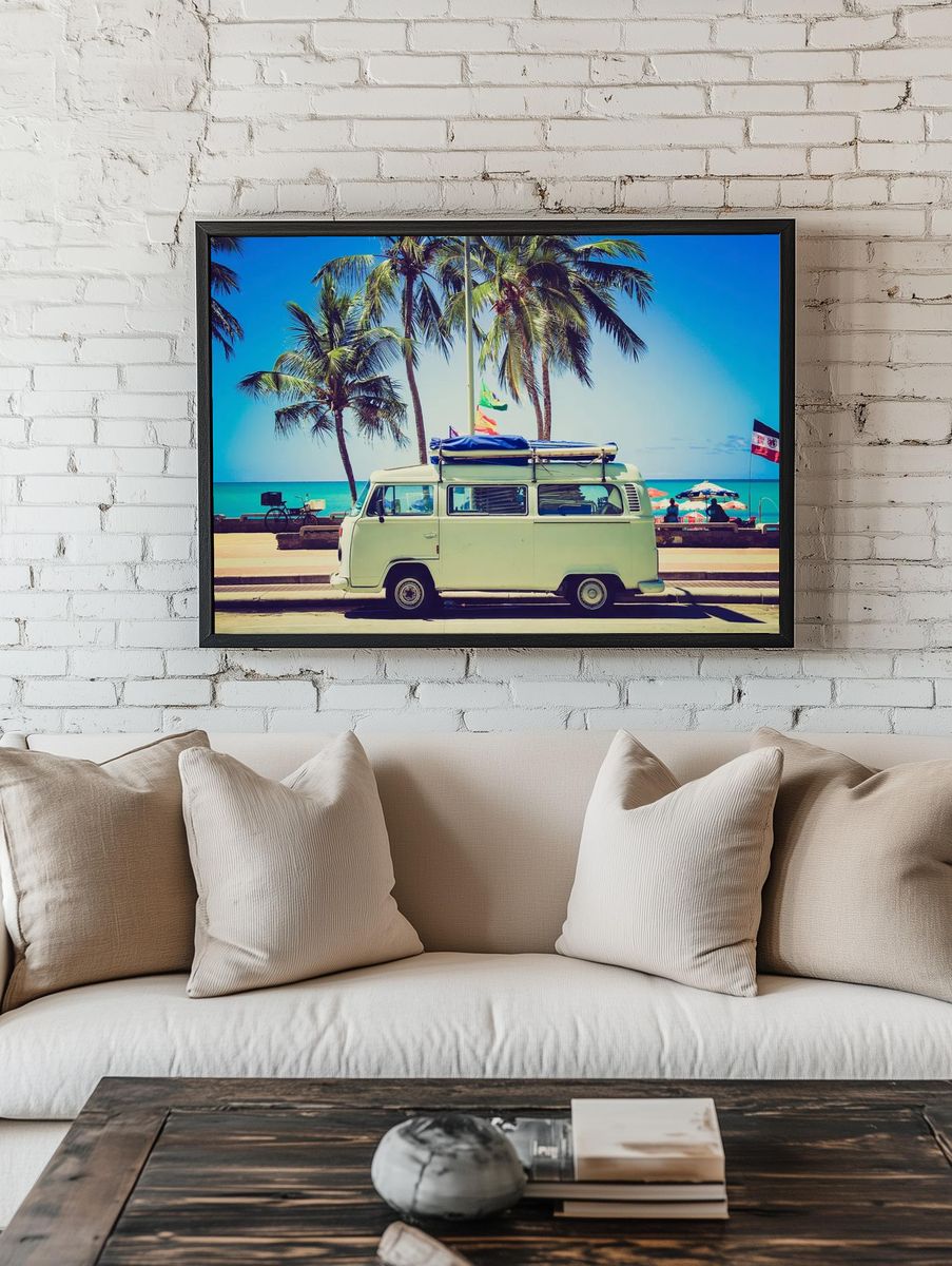 Classic caravan parked front beach room preview