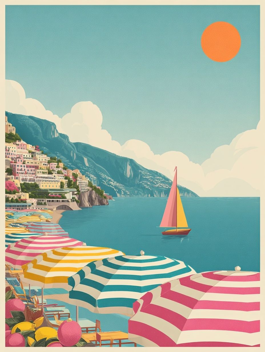 Amalfi Coast Summer Travel Poster. poster — maps-travel art