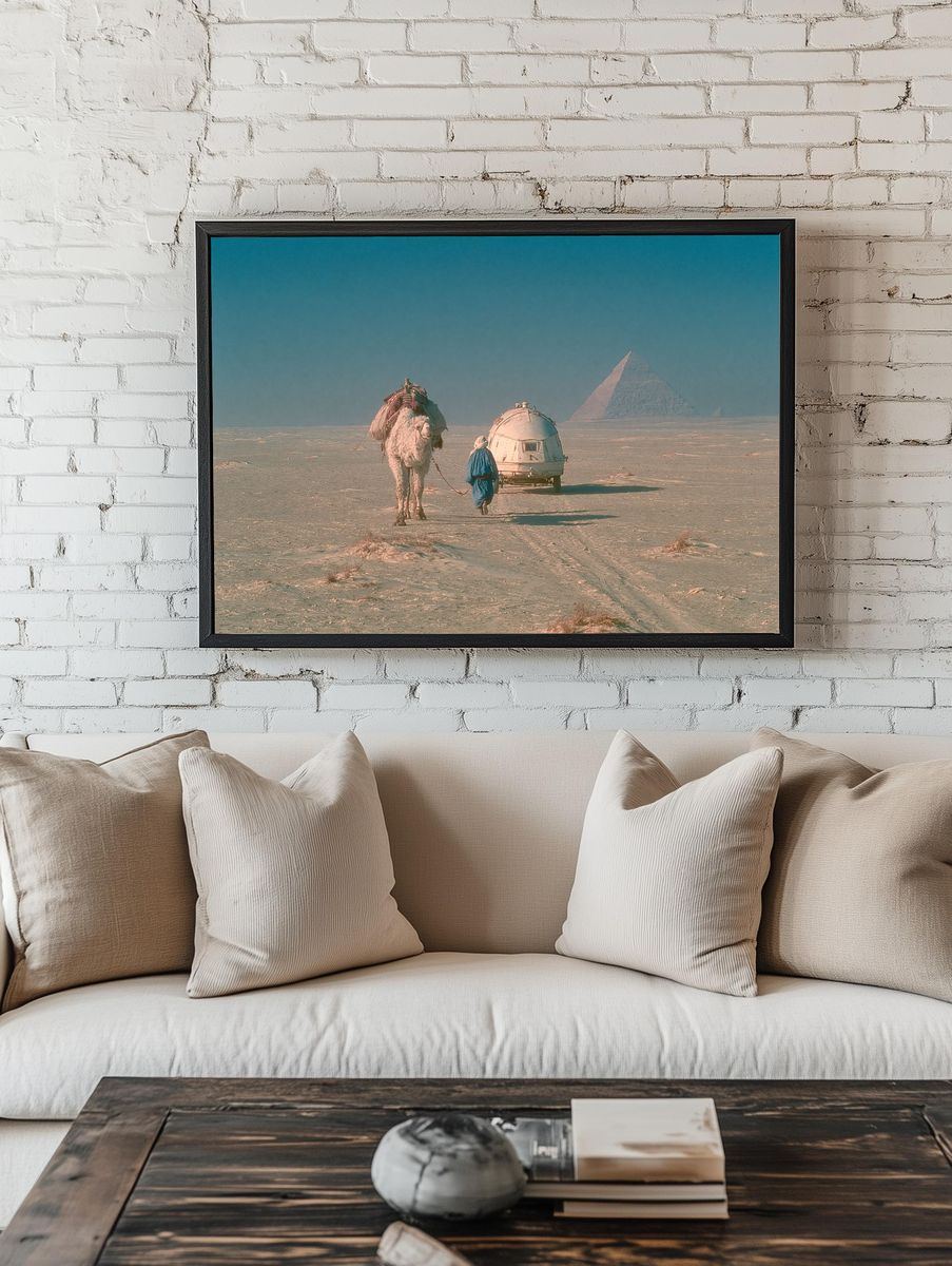 Desert Camel and Pyramid Print. — room view 1