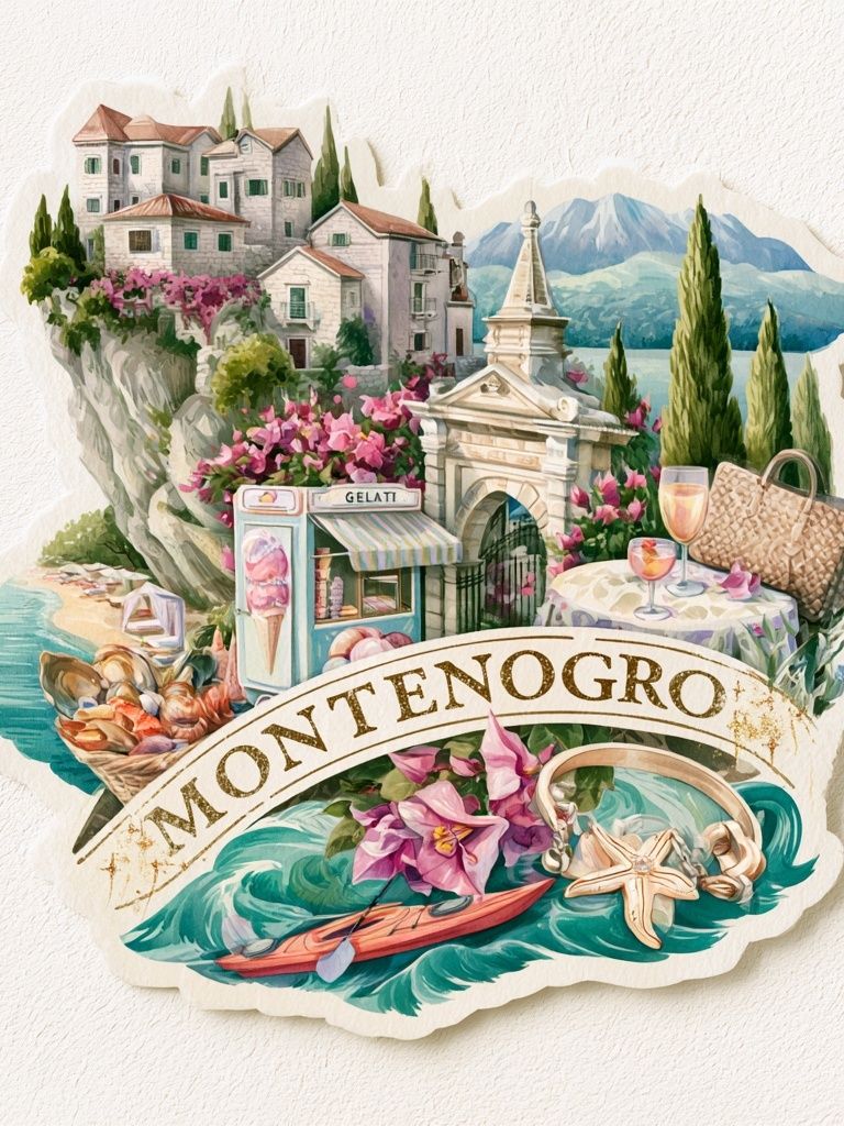 Montenegro Coastal Collage Print. poster — maps-travel art
