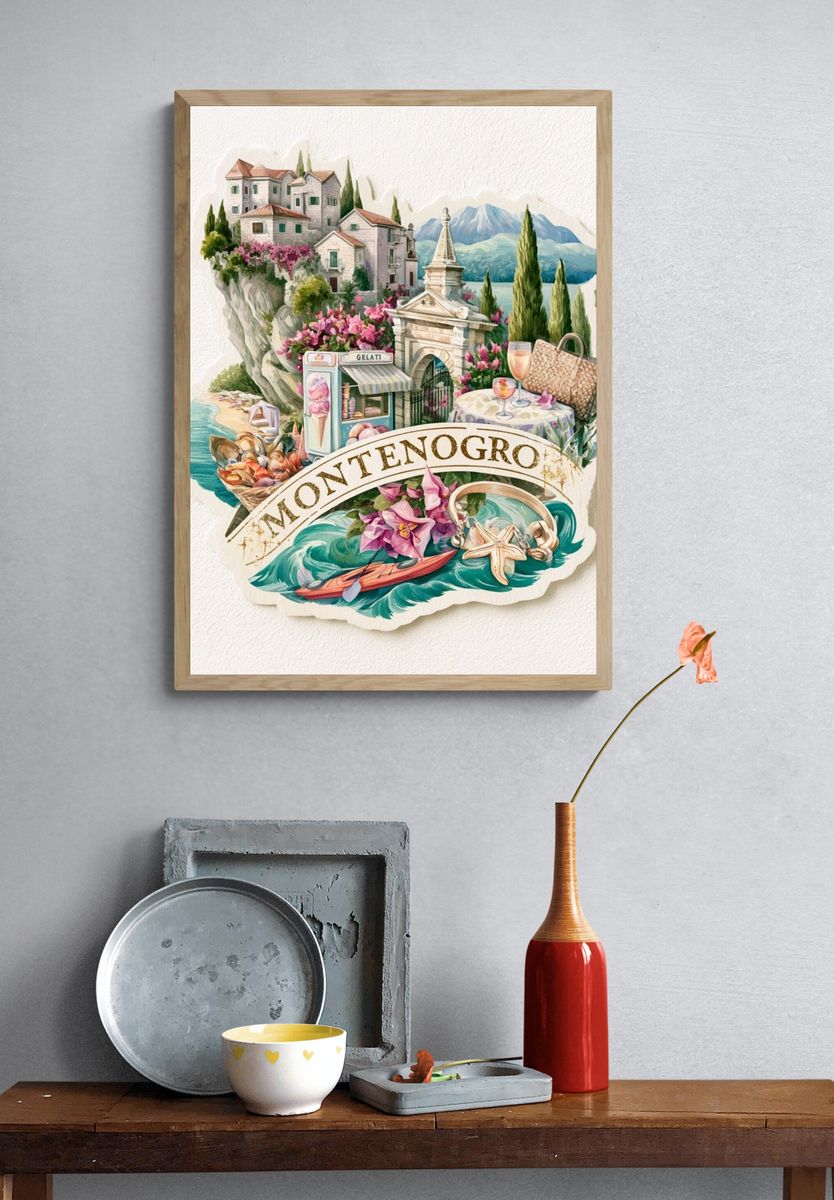 Montenegro Coastal Collage Print. — room view 3