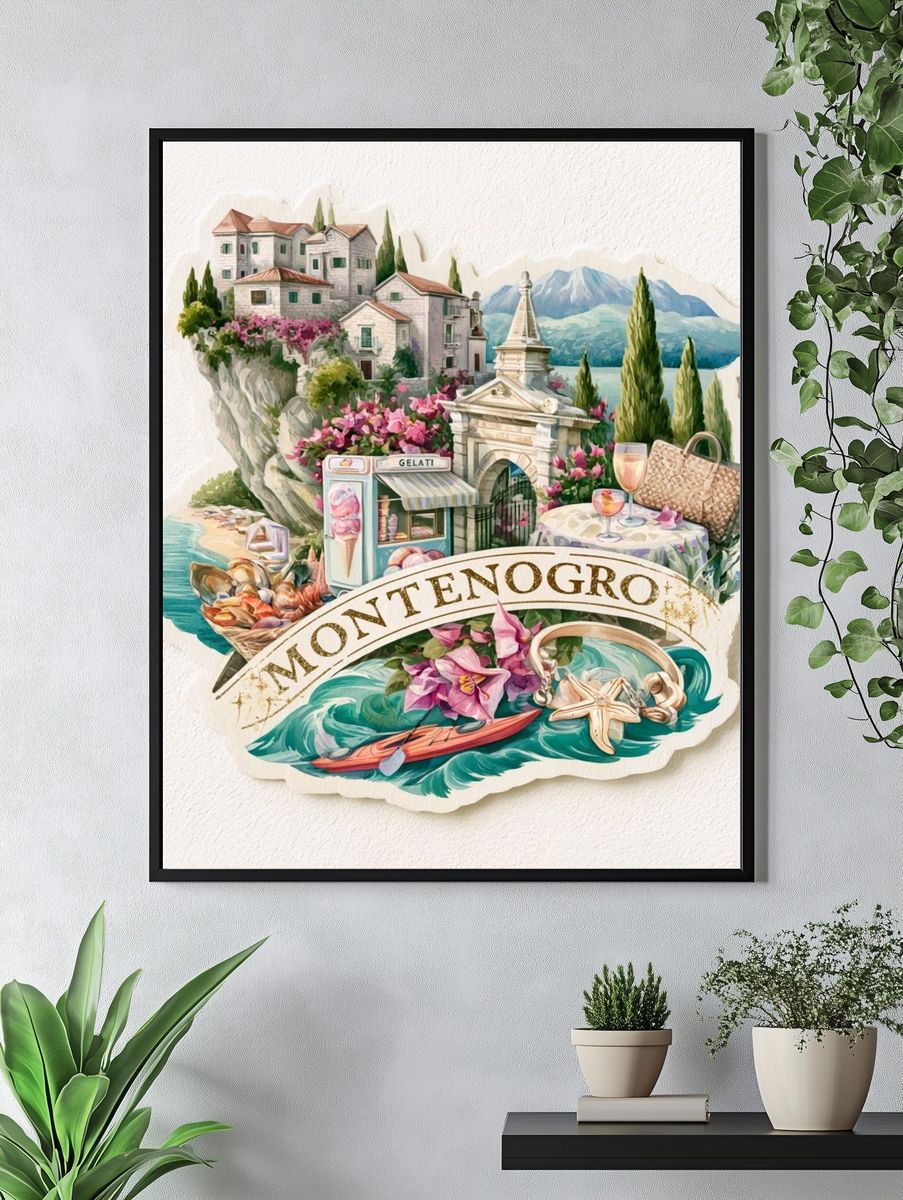Montenegro Coastal Collage Print. — room view 4