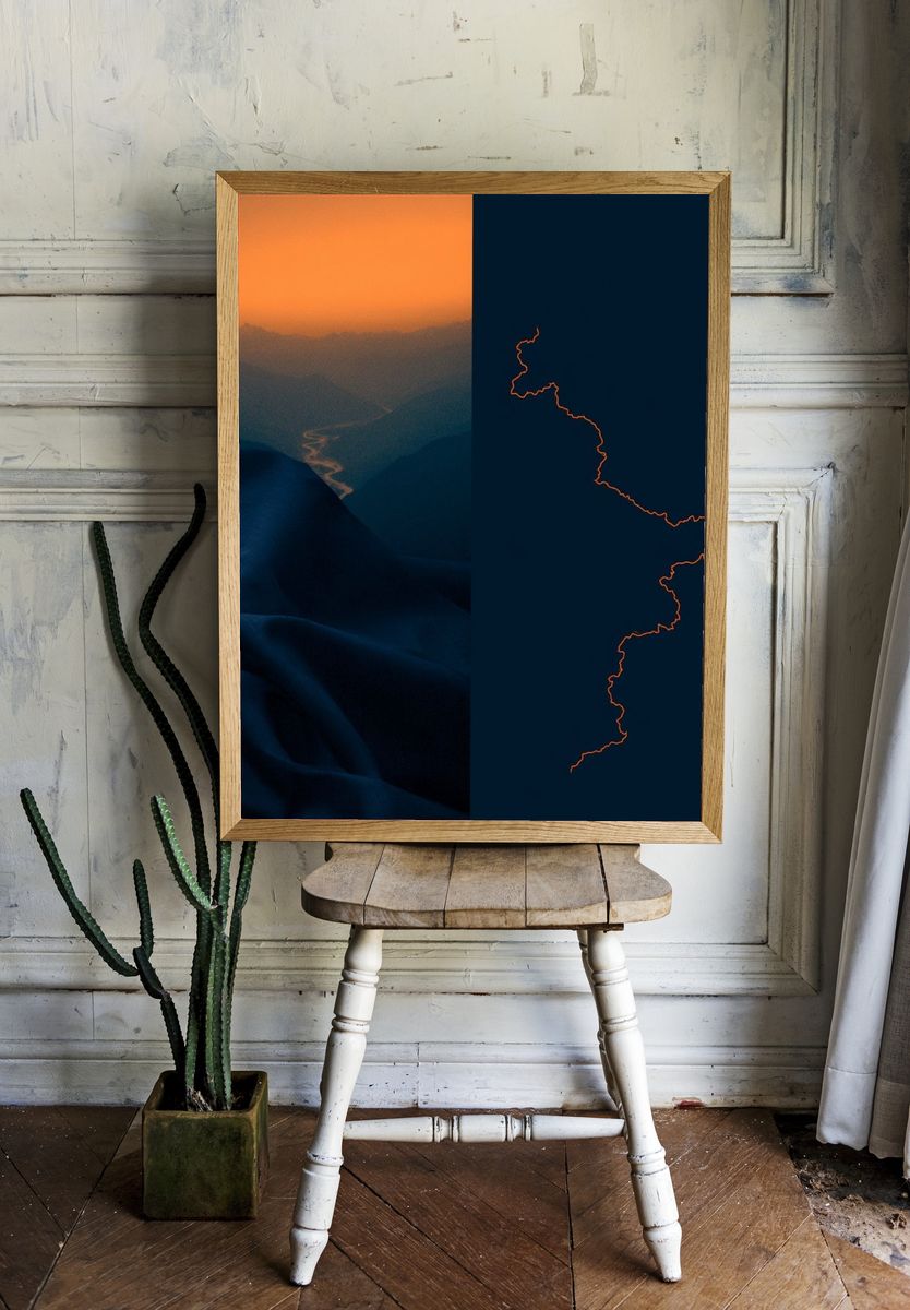 Mountain Sunset Line Art Print. room preview