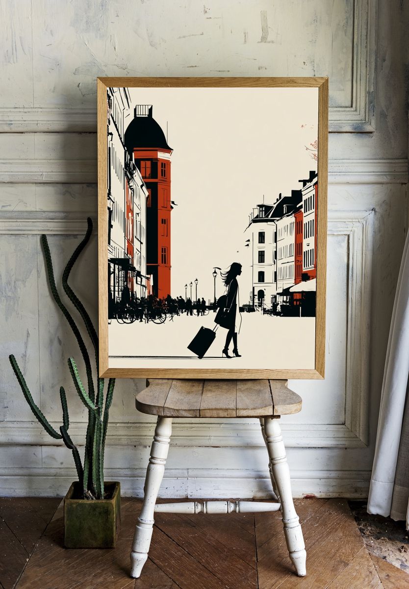 City Street Silhouette Travel Poster. room preview
