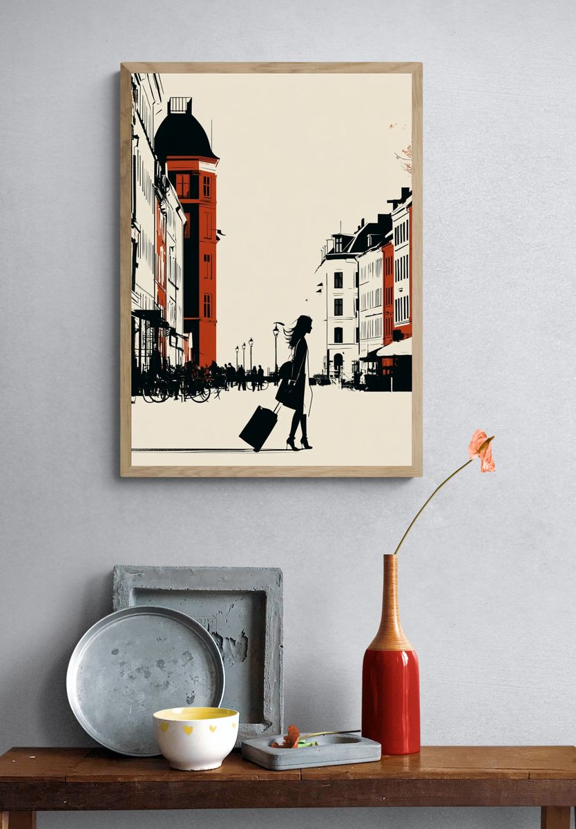 City Street Silhouette Travel Poster. — room view 3