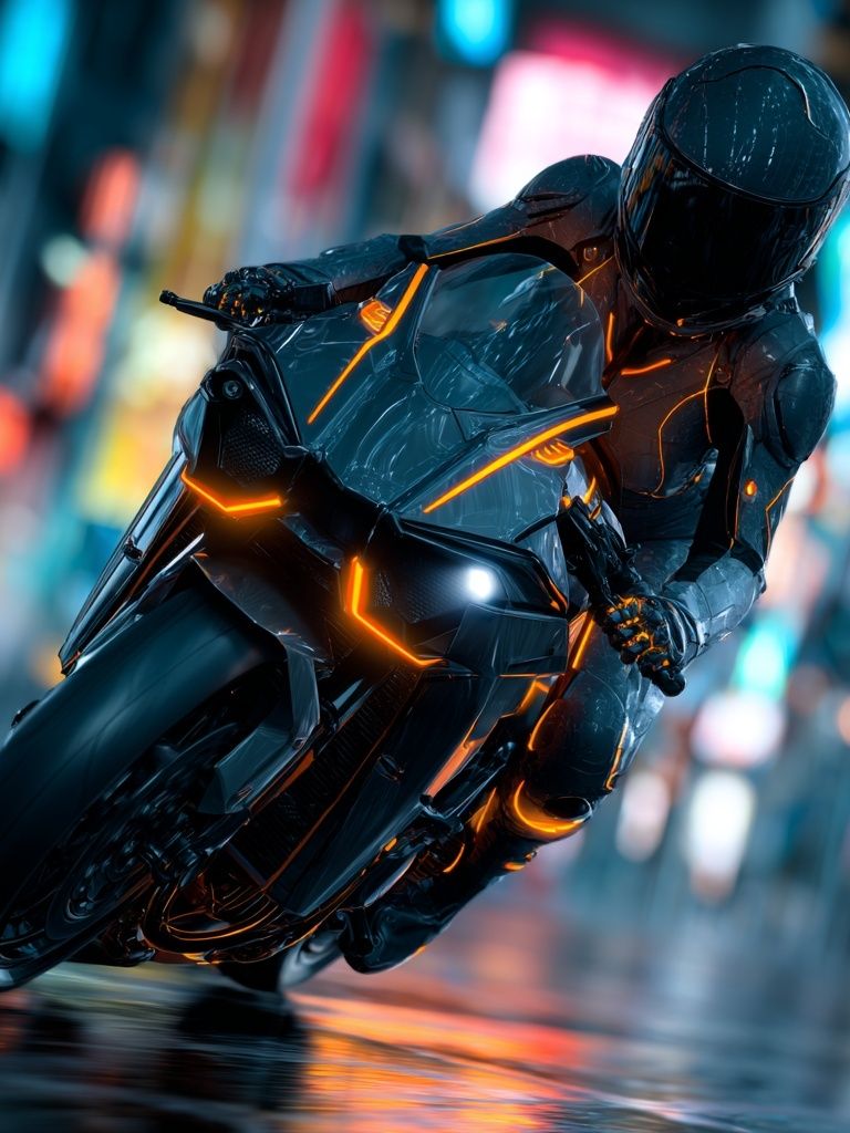 Futuristic Motorcycle Rider — Digital Art Print. poster — illustration art