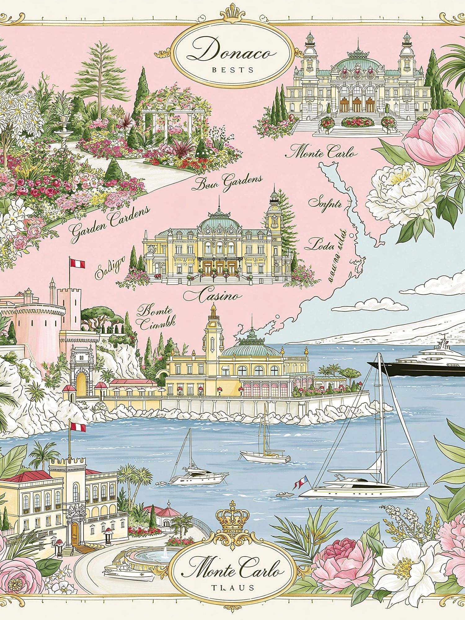 Monte Carlo Riviera Travel Print. poster — maps-travel art