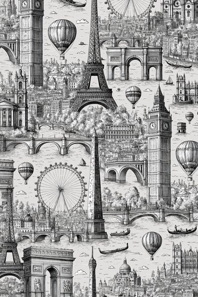 London and Paris Skyline Print. poster