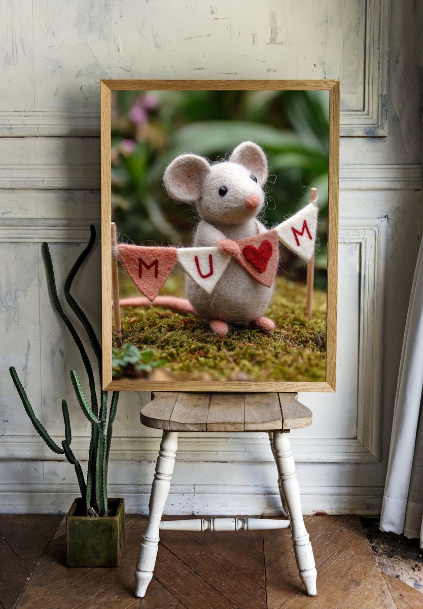 Cute Mouse with Banner — Illustration Print. room preview