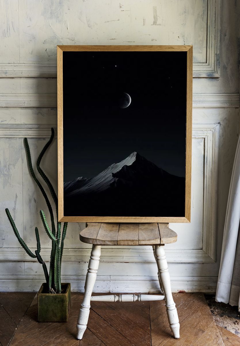 Mountain Under Moonlight — Space Print room preview