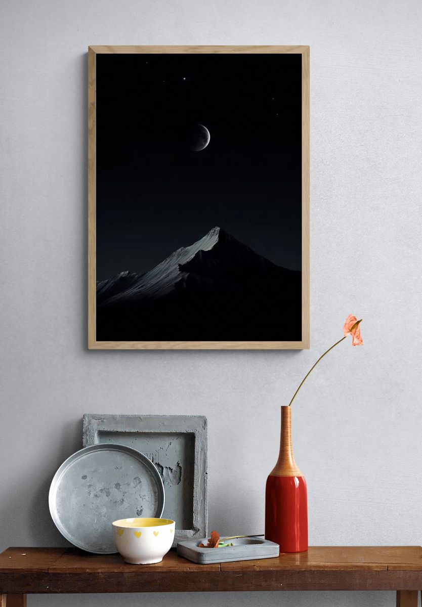 Mountain Under Moonlight — Space Print. — room view 3