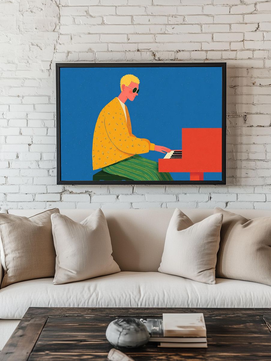 Musician Playing Piano — Illustration Print room preview