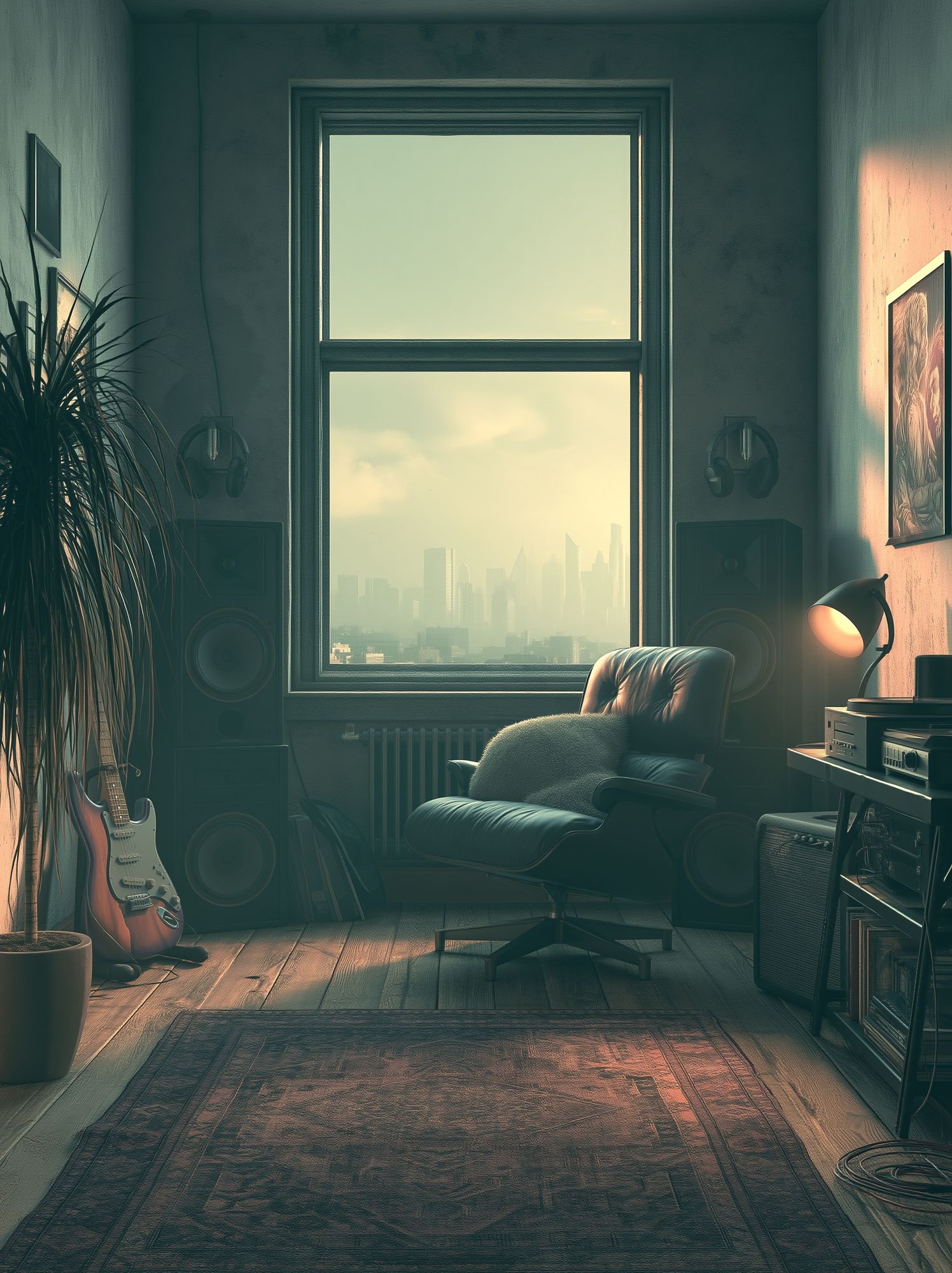 Moody Music Studio Interior Print. poster — music art