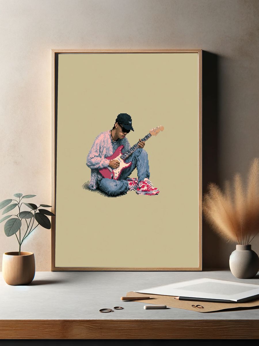 Pixel Guitarist Illustration Poster. — room view 2