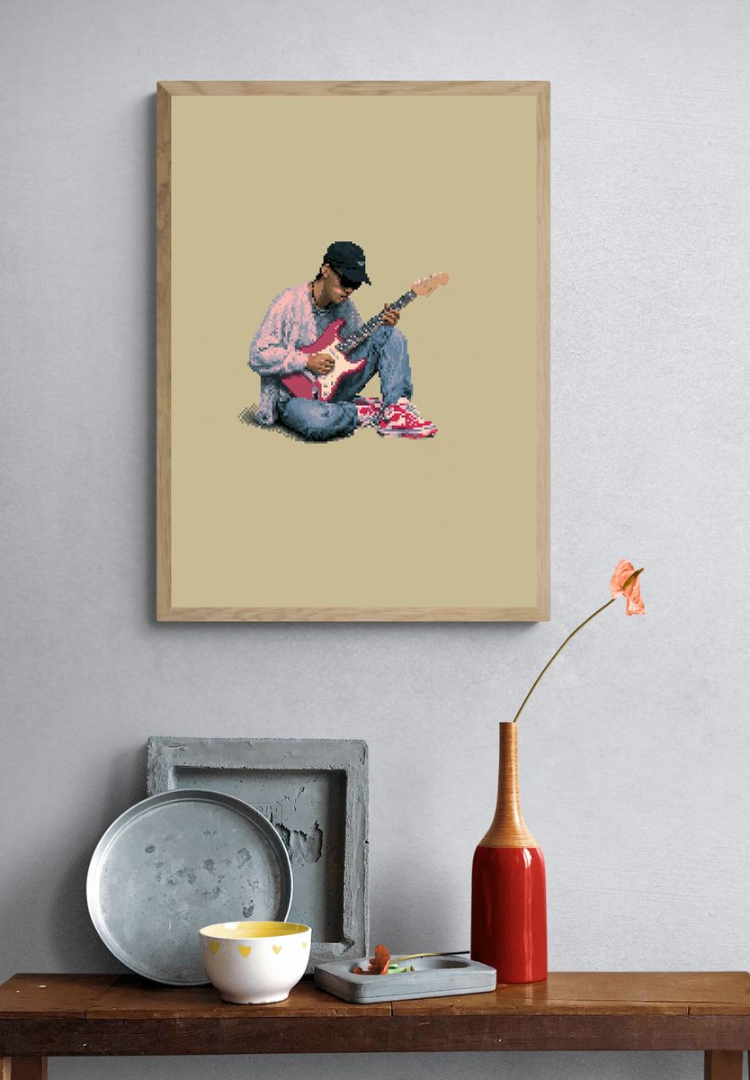 Pixel Guitarist Illustration Poster. — room view 3