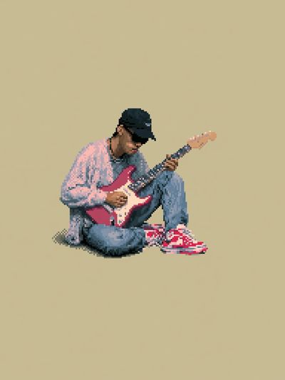 Pixel Guitarist Illustration Poster.